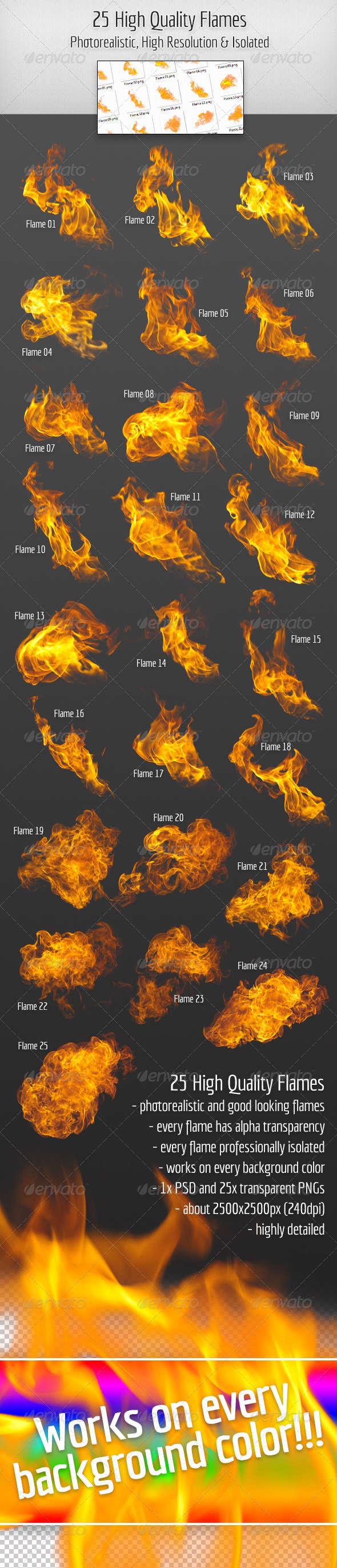 25 High Quality Hi-Res & Isolated Fire Flames - Miscellaneous Isolated Objects