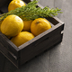 Dried Lemons in a Wooden Box With Cypress on Top - PhotoDune Item for Sale