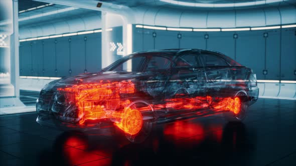 Transparent Car with Engine in Laboratory alt