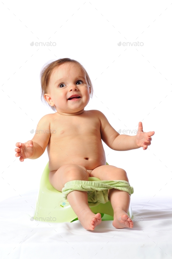Potty training of adorable baby