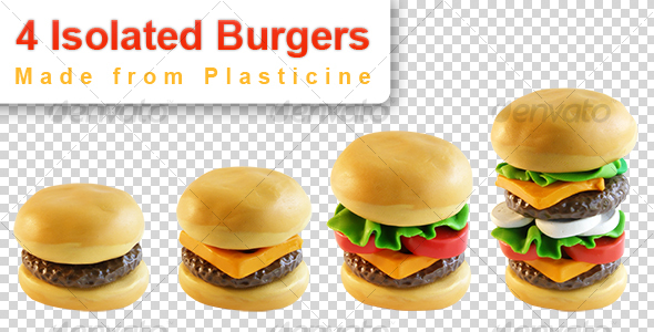 4 Burgers (isolated plasticine objects) - Food & Drink Isolated Objects