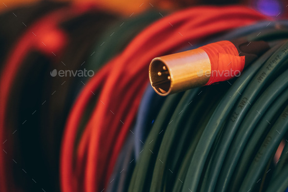 Sound stereo cables in a studio - Stock Photo - Images
