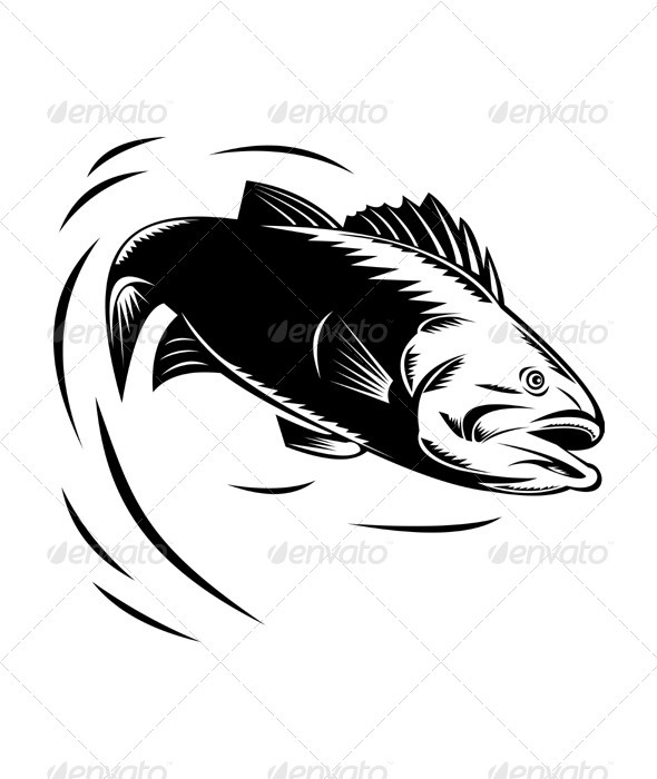 sea bass jumping retro - Animals Characters