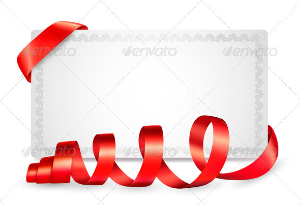Card notes with red gift bows with ribbons - Christmas Seasons/Holidays