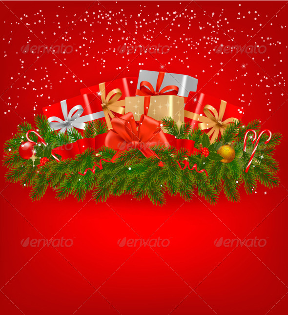Christmas background with presents and a ribbons - Christmas Seasons/Holidays