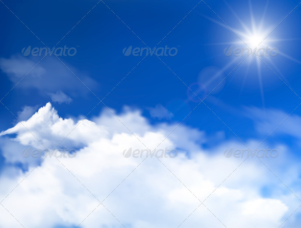 Blue sky with clouds and sun background - Seasons Nature