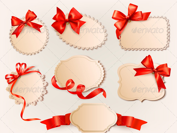 Collection of vintage labels with a red gift bows - Christmas Seasons/Holidays