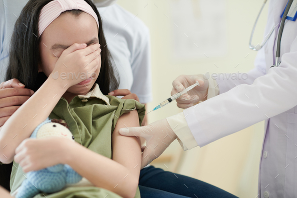 Scared Crying Girl Getting Vaccine
