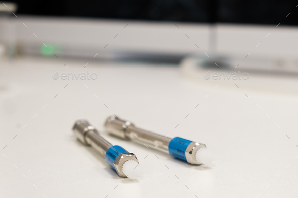 HPLC 50 mm columns on the table in the laboratory. Fast high performance liquid chromatography