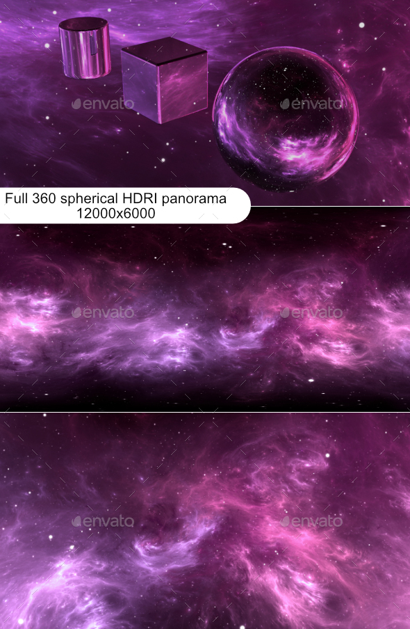 360 degree space background with nebula and stars, equirectangular projection, environment map. HDRI