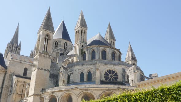 Famous  William the Conqueror Mens Abbey legacy against blue sky 4K 3840X2160 slow tilt UltraHD foot alt