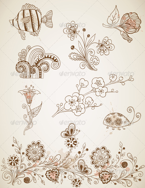 Doodle Vector Design Elements - Decorative Symbols Decorative