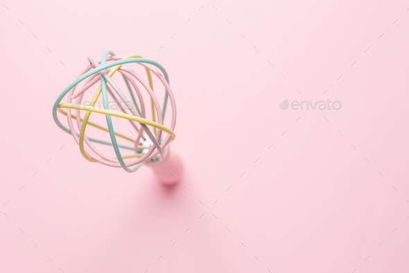 Multi-colored pastel kitchen whisk on pink background, cute kitchen utensils,  feminine cooking Stock Photo by sablyaekaterina