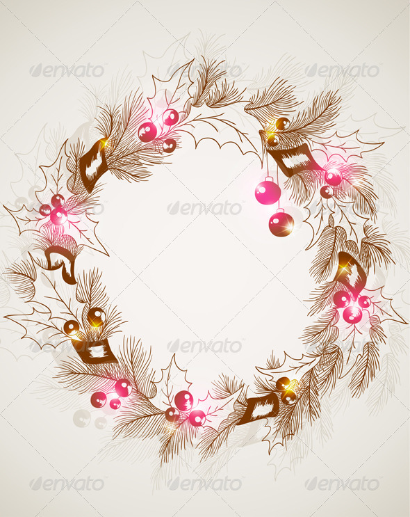 Christmas Background with Wreath - Christmas Seasons/Holidays