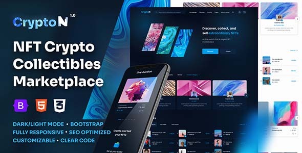 CryptoN - NFT Collectibles Marketplace HTML Template