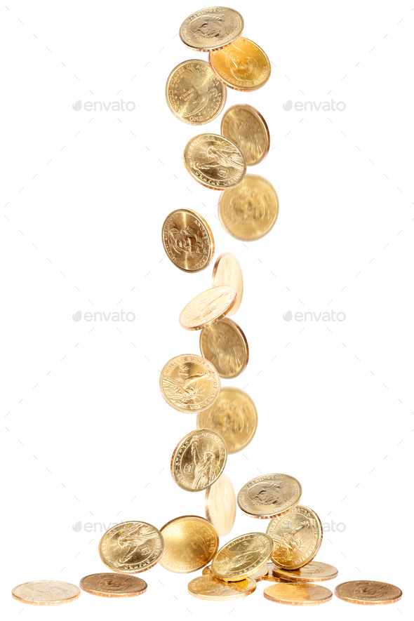 Golden dollars falling - Stock Photo - Images