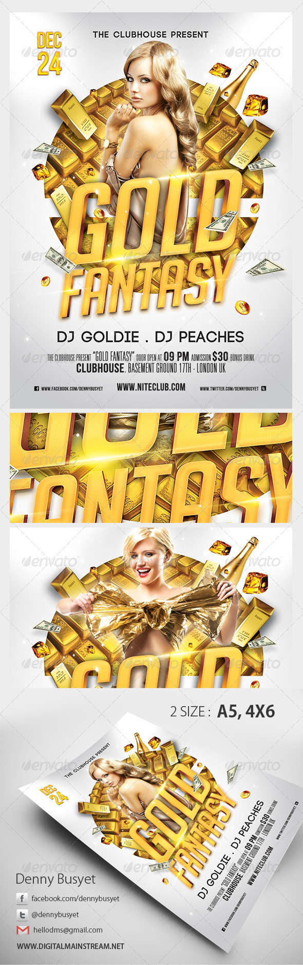 Gold Fantasy Nightclub Psd Flyer Template - Clubs & Parties Events