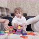 Dad Mother Kid Play Cubes in Nursery on Floor - VideoHive Item for Sale