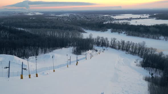 Ski Slope with a Foot Near the River Top View