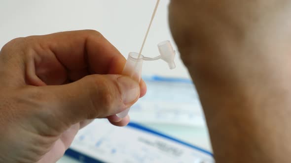 Male Hands Use Covid Rapid Antigen Test Covid19 Atk Selftesting Kit at Home alt