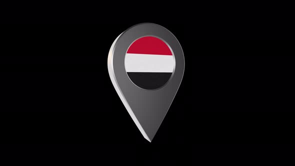 3d Animation Map Pointer With Yemen Flag With Alpha Channel - 4K alt