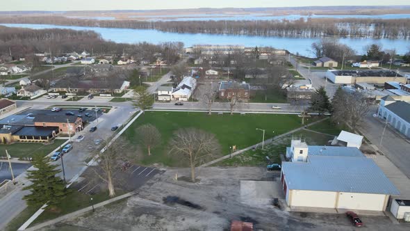 A small river town called Chillicothe, Illinois, on the banks of the Illinois River in the early spr alt