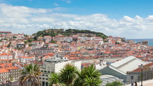 4K timelapse of Lisbon rooftop from Sao Pedro de Alcantara viewpoint - Miradouro in Portugal - UHD