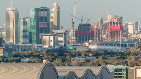 Aerial Sunset Cityscape with Architecture of Dubai Downtown Timelapse United Arab Emirates alt