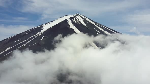 Aerial view from the top of mount fuji with clouds alt