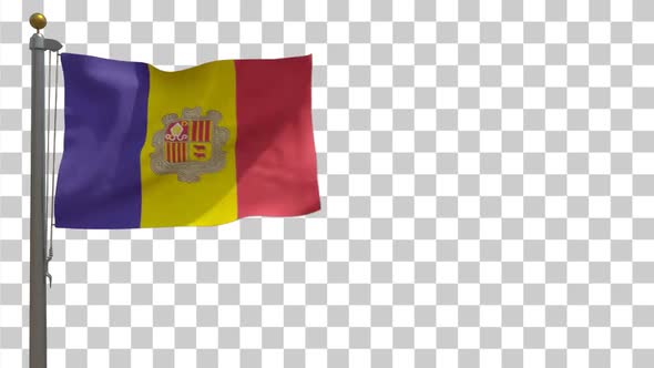 Andorra Flag on Flagpole with Alpha Channel - 4K alt