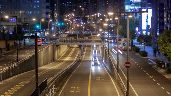 Osaka Highway City Car Tunnel at Night Timelapse alt
