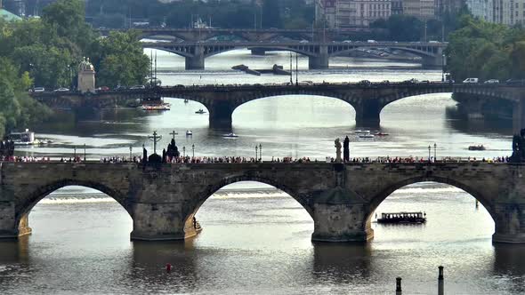 Bridges across the Vltava river in Prague, Czech Republic.
