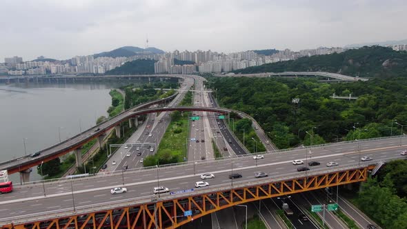 Seoul City Namsan Han River Seongsu Bridge Road Traffic