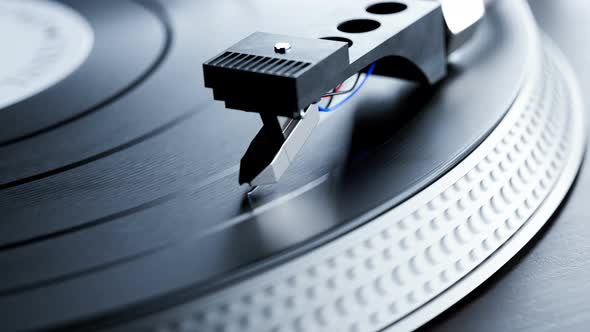 Loopable shot of record player with spinning vintage vinyl playing music, Audio alt