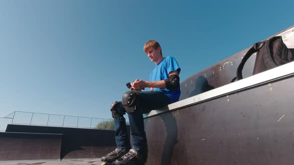 Man In A Skatepark In Protection alt