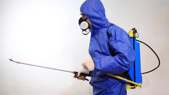 Pest Control Protective Equipment Ready to Disinfect on White Background