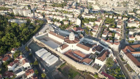 Aerial view of prison building, Estabelecimento Prisional de Coimbra, Portugal alt