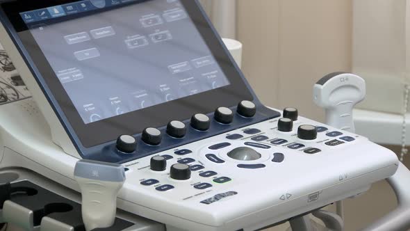 Modern Device for Ultrasonography in Medical Office, Detail View