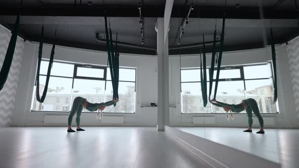 Young Smiling Woman Practice in Aero Stretching Swing alt