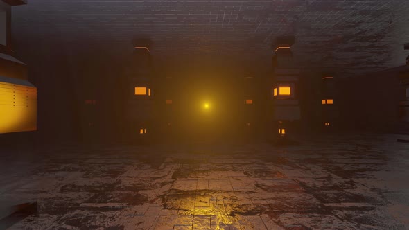 3D rendered animation, dark science fiction facility