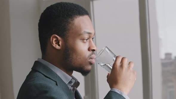 Healthy Businessman Wears Suit Holding Glass Drinking Fresh Mineral Pure Filtered Water alt