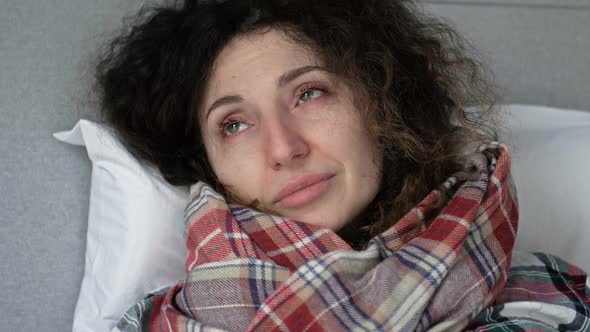 Portrait of a Sick Middle Aged Woman with Symptoms of Flu Cold or Coronavirus