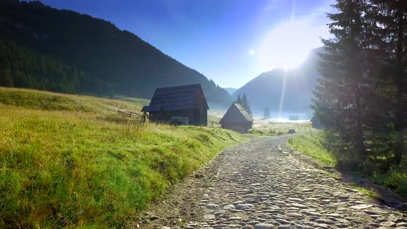 Mountain trail between cottages in the valley Chocholowska, Tatra Mountains, Poland alt