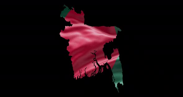 Bangladesh national flag background with country shape outline. Alpha channel animation alt