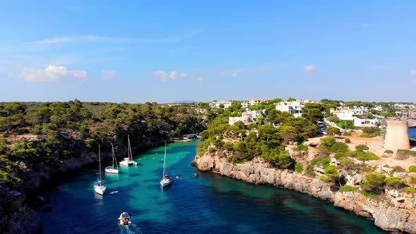 Aerial shot of Cala Pi on the balearic Island of Majorca alt