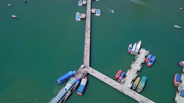 Aerial view of sail boats docked in port at Pattaya sea, beach. Chonburi, Thailand. alt