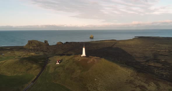 Aerial View of Reykjanes Lighthouse and Gunnuhver Hot Springs in Iceland
