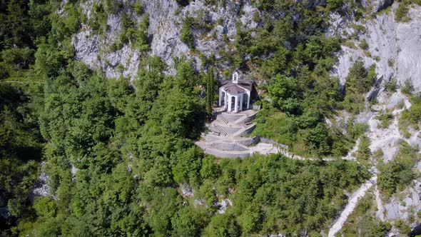 Aerial View. The Famous Church of Santa Barbara, Is Located on a Rock. Not Far From the Italian Riva alt