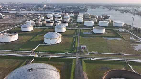 Commercial Petrochemical Oil Gas Fuel Storage Crude Energy Silos Terminal at Large Industrial Port alt