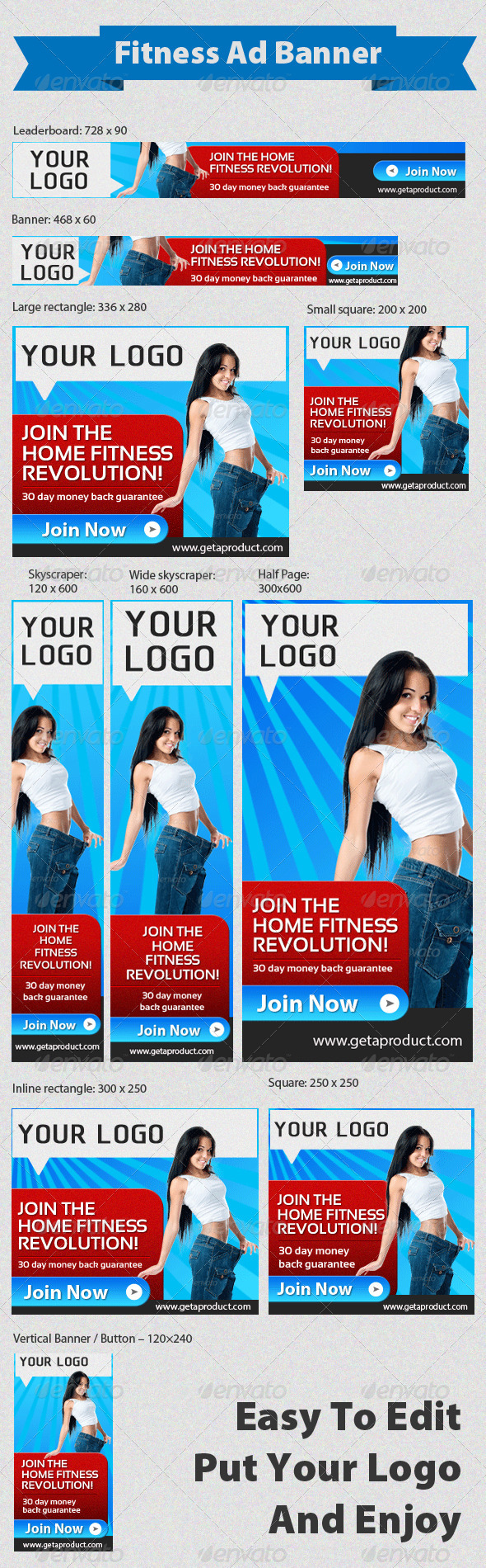 Fitness Banner Set Version 2 - Banners & Ads Web Elements